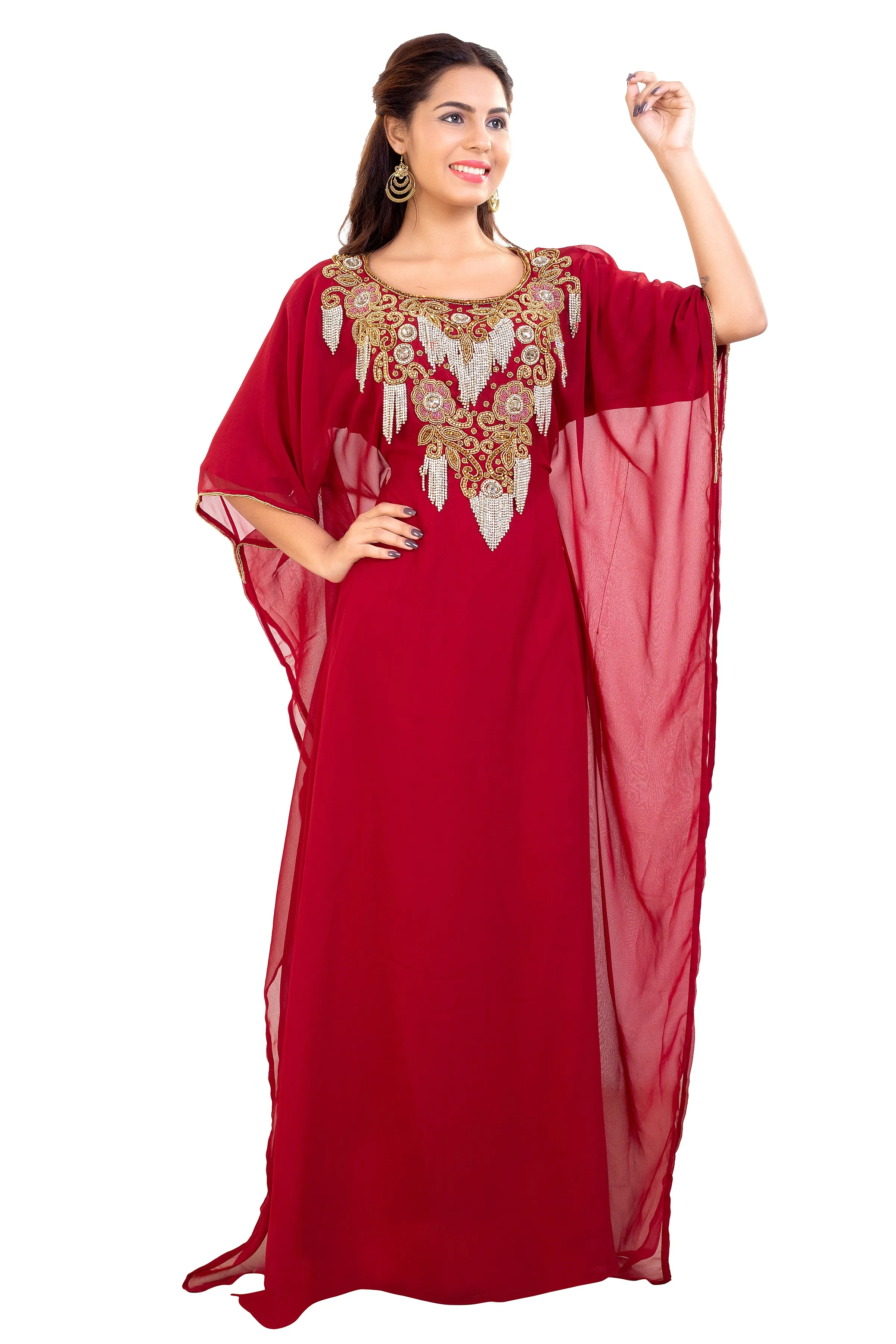 Embroidered Farasha Maxi Dress in Red