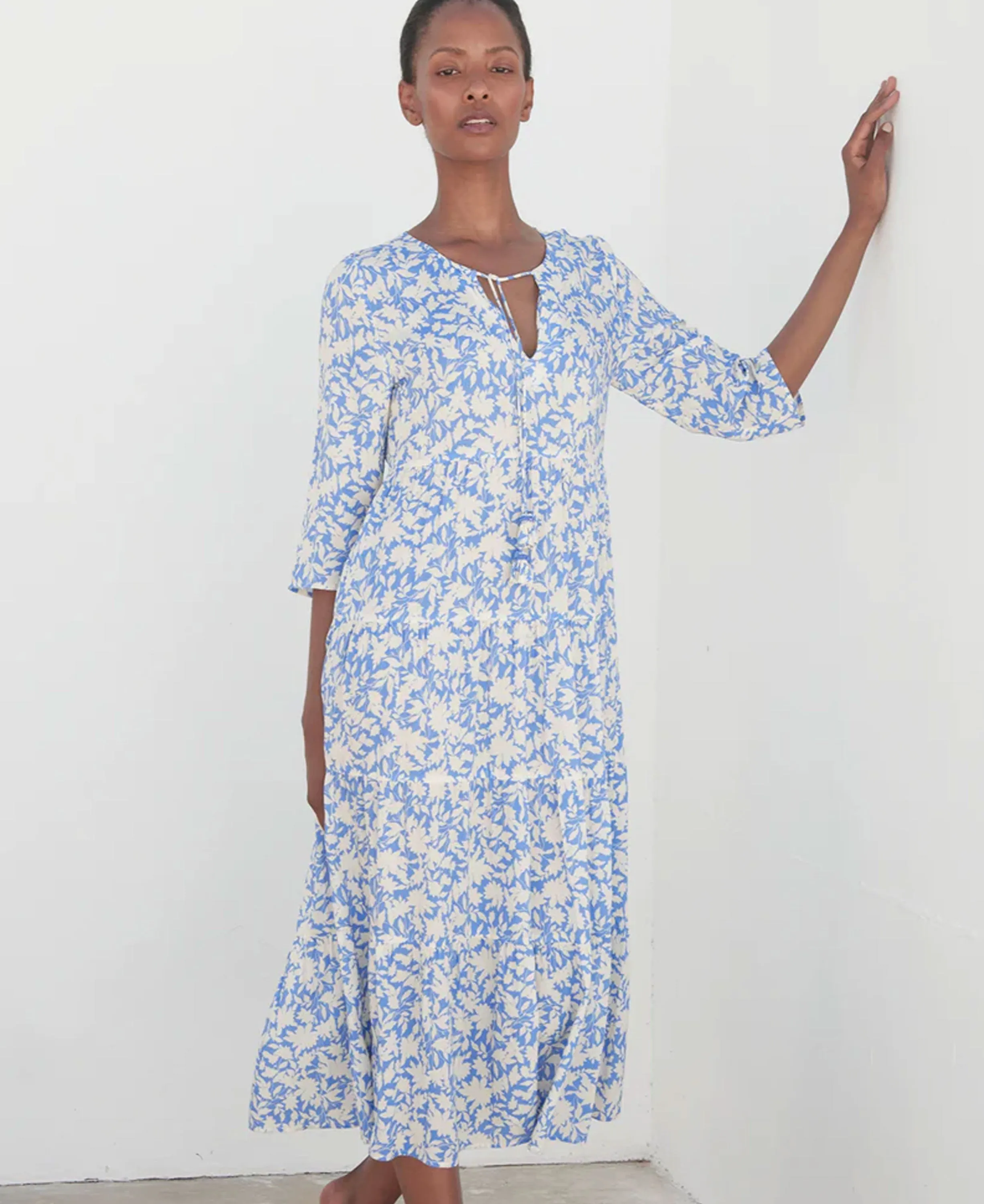 Emma Ecovero Midi Dress - Pale Blue/White