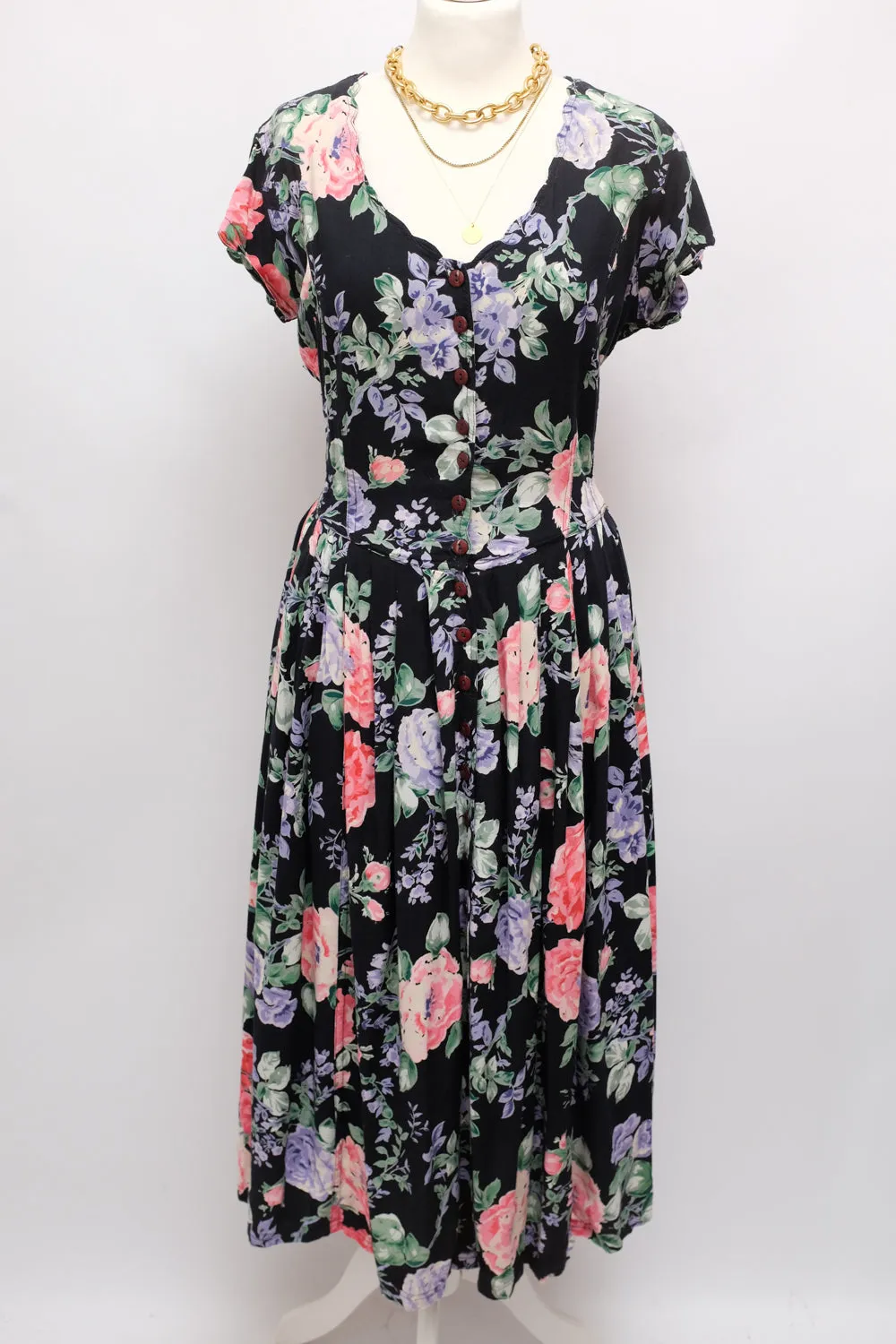 FLORAL BLACK COTTON MAXI DRESS