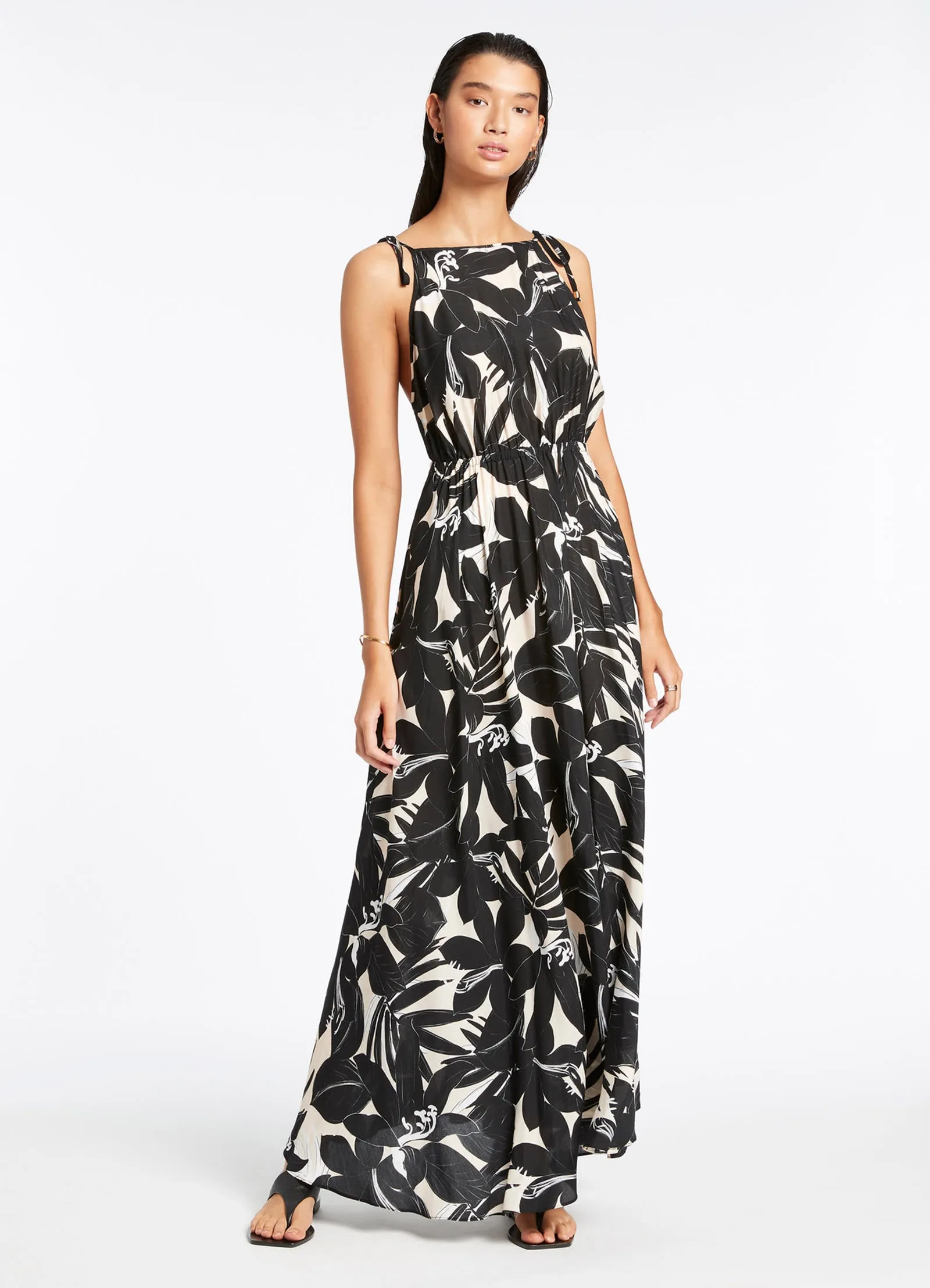 Floreale Backless Maxi Dress - Black