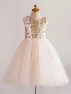 Flower Girl Dresses Tulle Sleeveless Knee Length Princess Silhouette Flowers Kids Party Dress