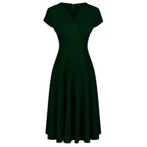 Forest Green A Line Vintage Crossover Capped Sleeve Tea Swing Dress