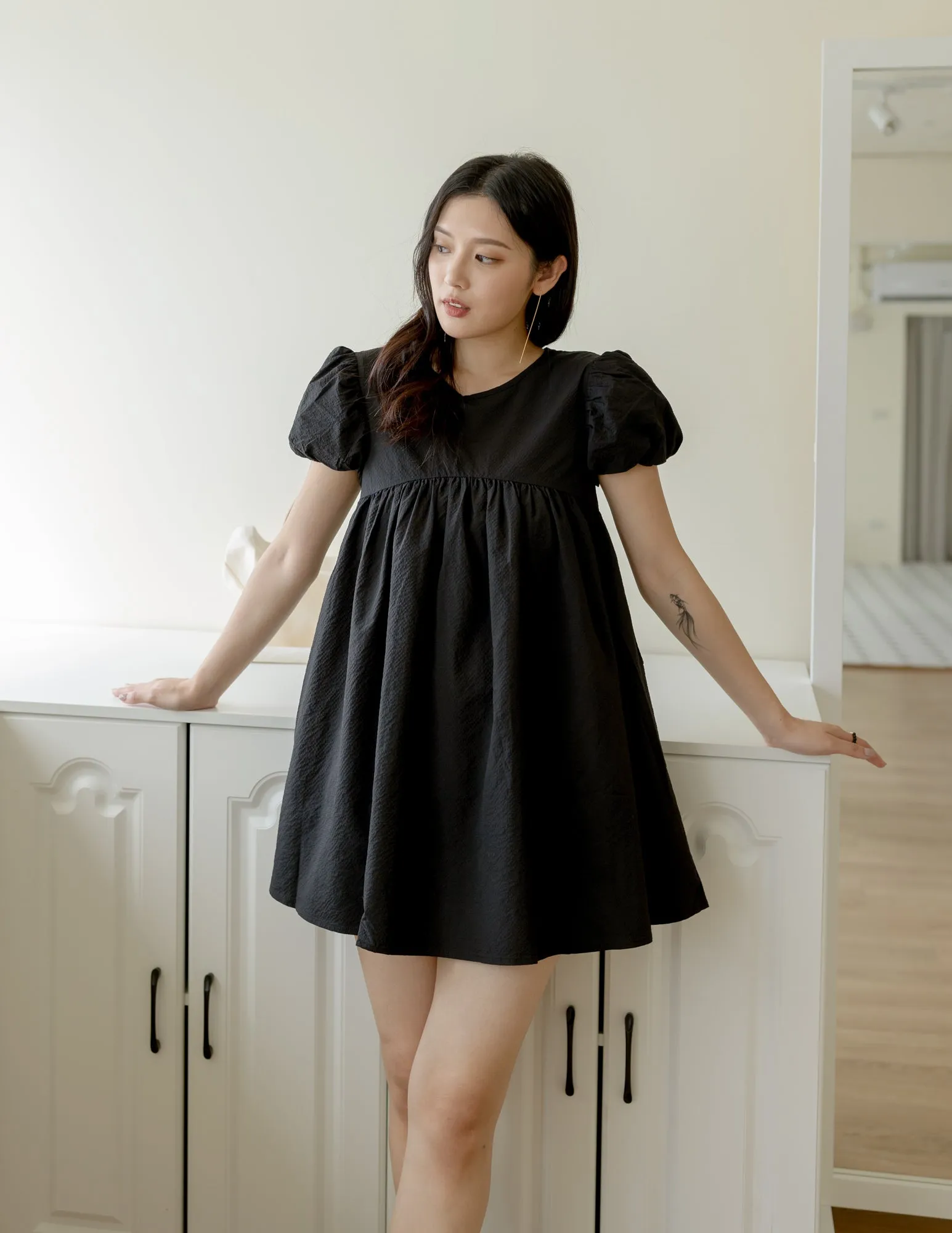 Hannah Babydoll Dress in Black