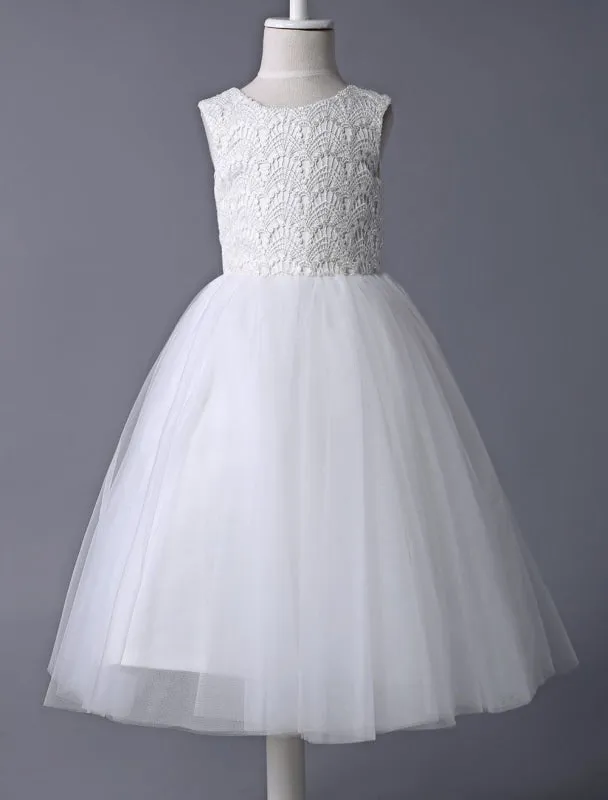 Ivory Lace Tulle Tutu Flower Girl Dress  Sleeveless Short Kids Dinner Party Dress First Communion Dresses