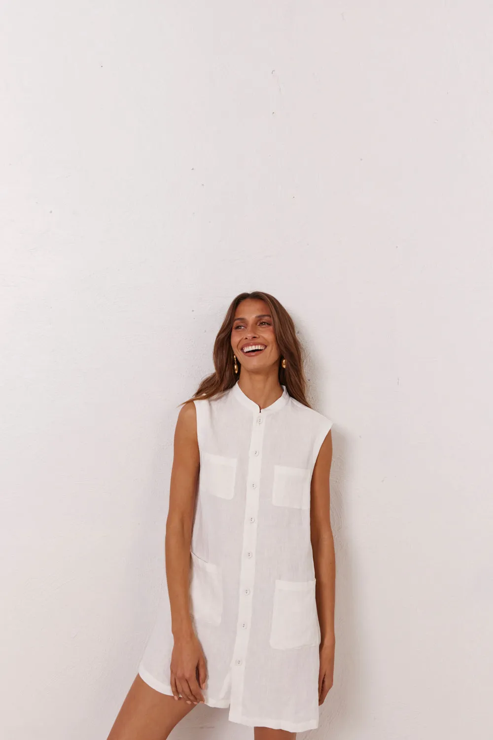 Jean Linen Mini Dress White