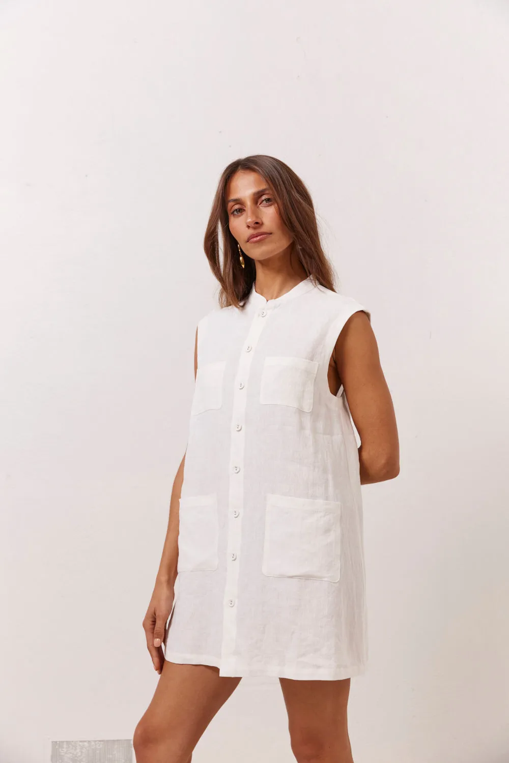 Jean Linen Mini Dress White