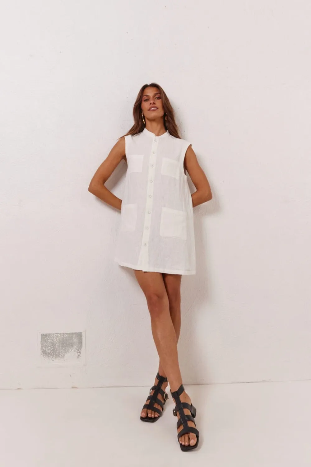 Jean Linen Mini Dress White