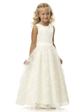 Jewel Neck Sleeveless White Flower Girl Dresses Floral Lace Tulle Long Dress for Party