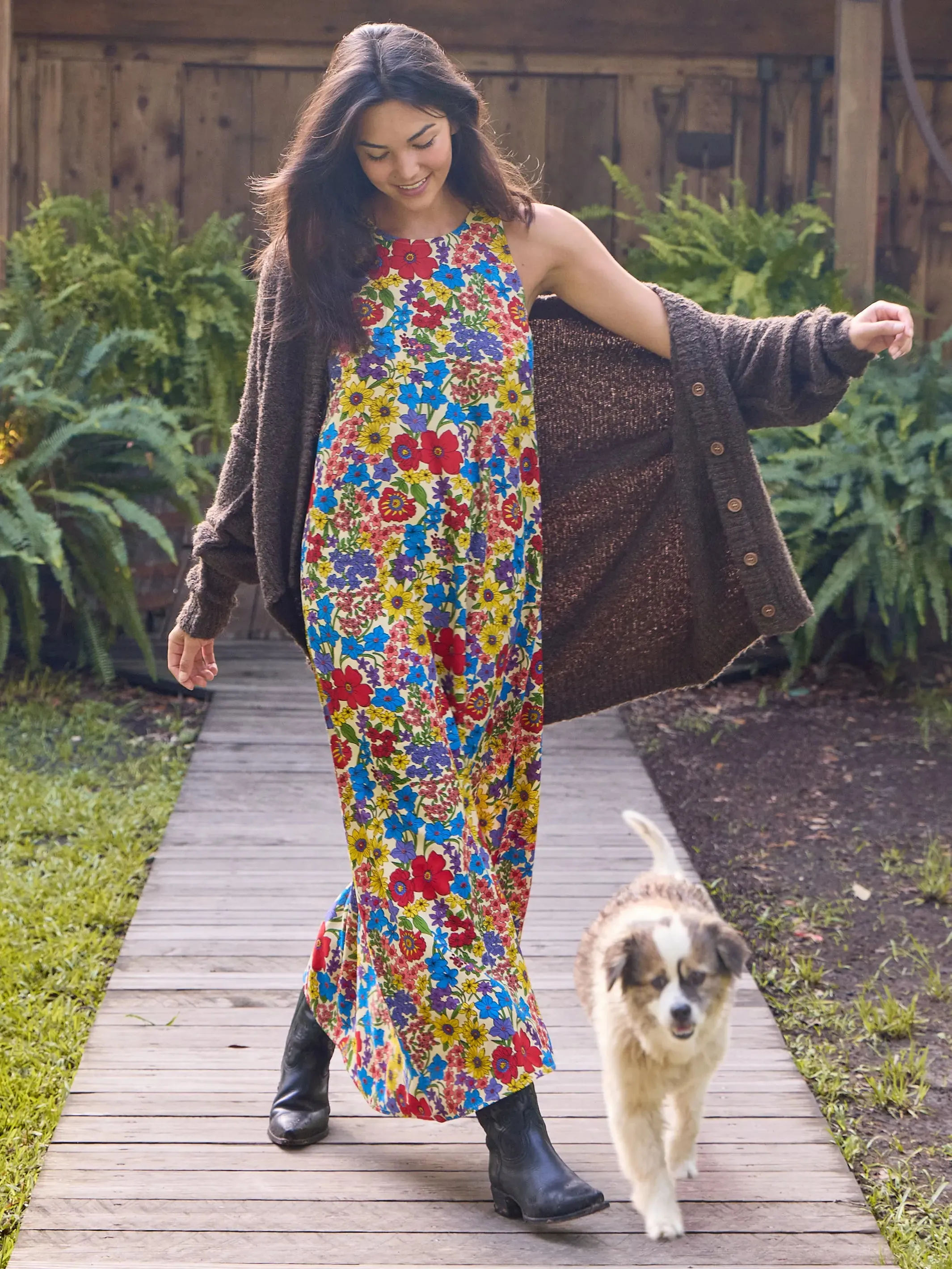 Katie Sleeveless Maxi Dress - Red Yellow Blue Floral