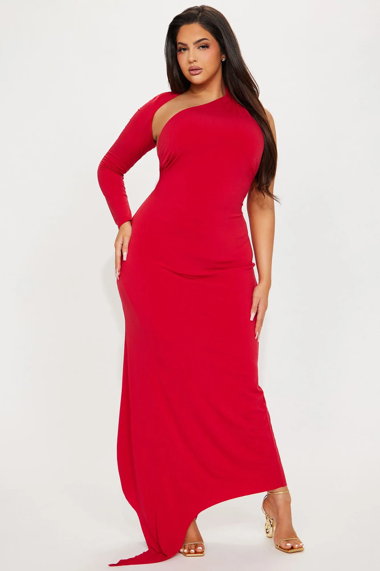 Lisa One Shoulder Maxi Dress - Red