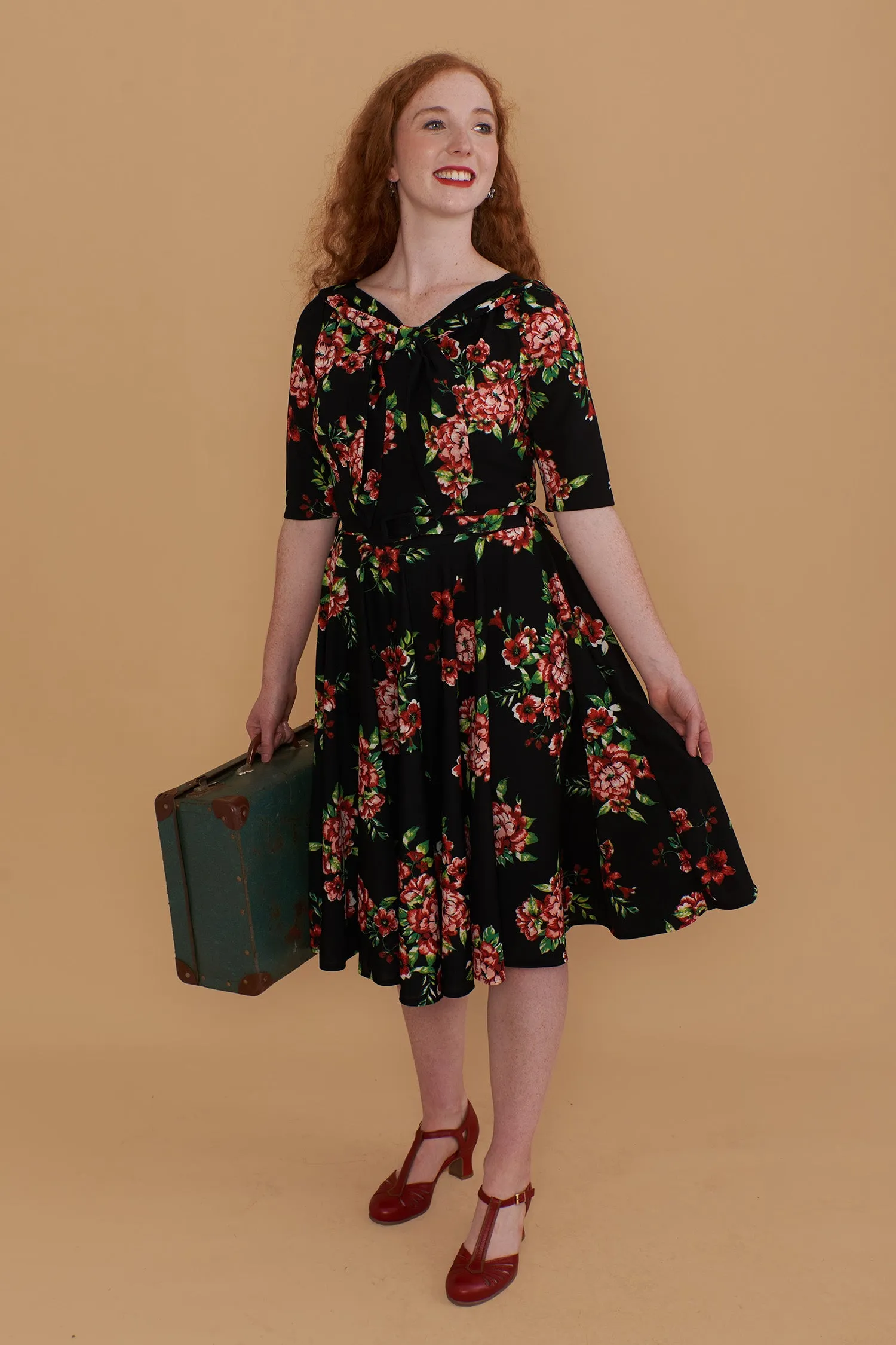 Lola Black & Red Floral Jersey Dress