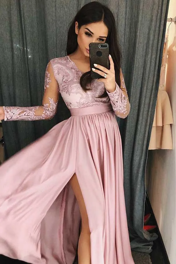 Long Prom Dress with Slit, Evening Dress ,Winter Formal Dress, Pageant Dance Dresses, Graduation School Party Gown, PC0224