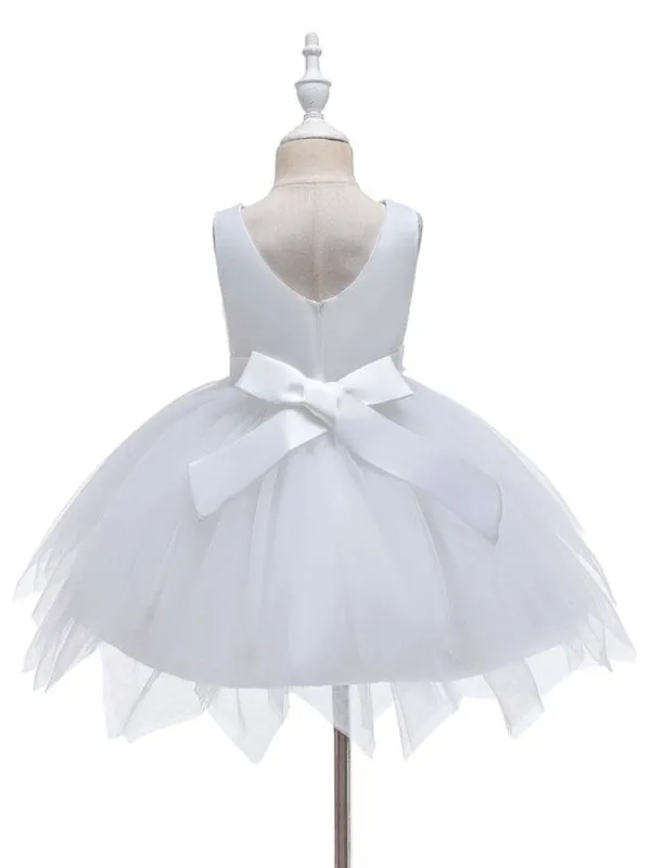 Lovely Princess Silhouette Flower Girl Dresses Jewel Neck Sleeveless Knee-Length Kids Social Party Dress