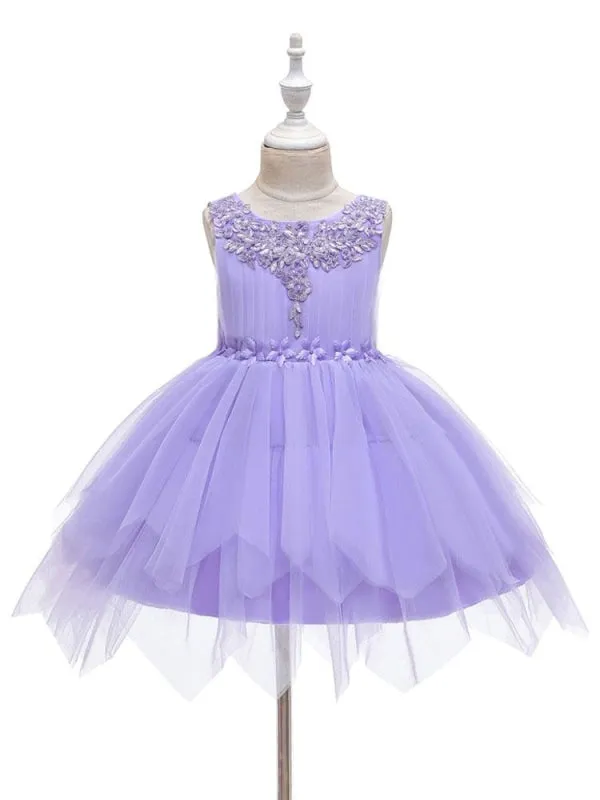 Lovely Princess Silhouette Flower Girl Dresses Jewel Neck Sleeveless Knee-Length Kids Social Party Dress