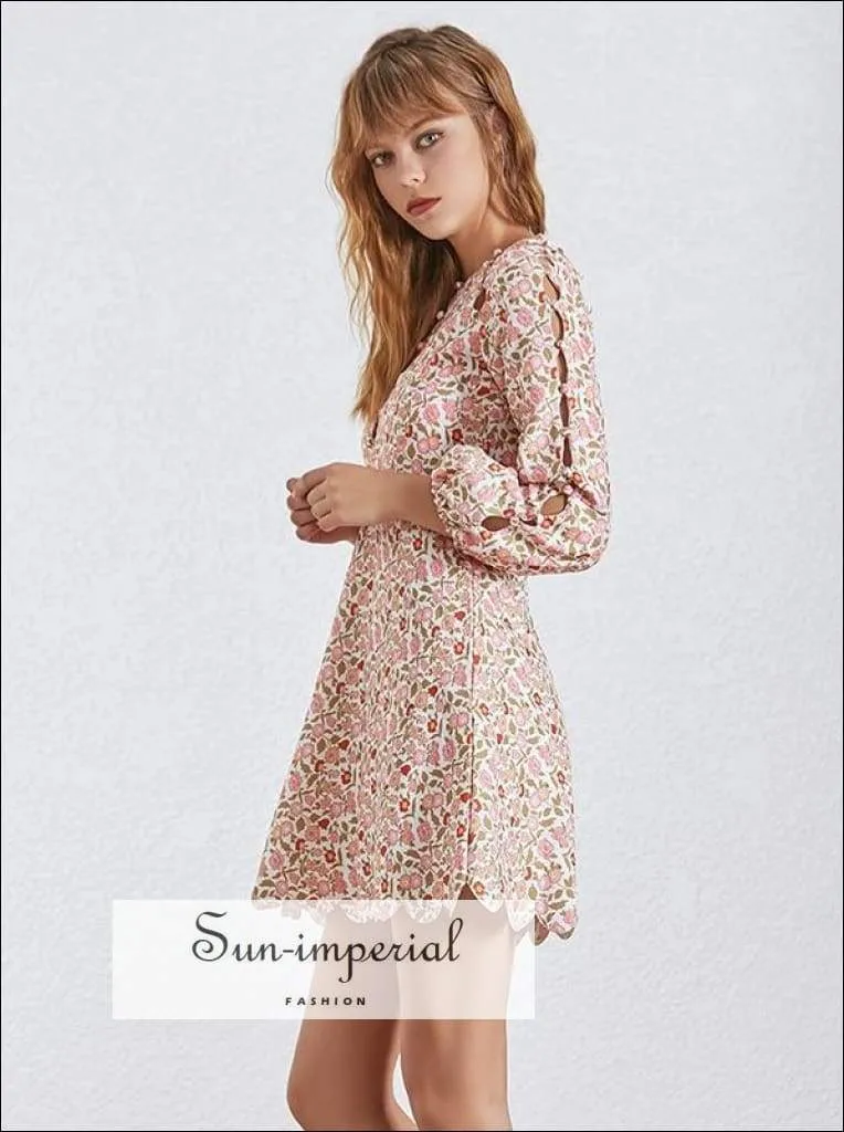 Malmaison Dress - Print Dress for Women O Neck Lantern Sleeve Lace High Waist Elegant Dresses