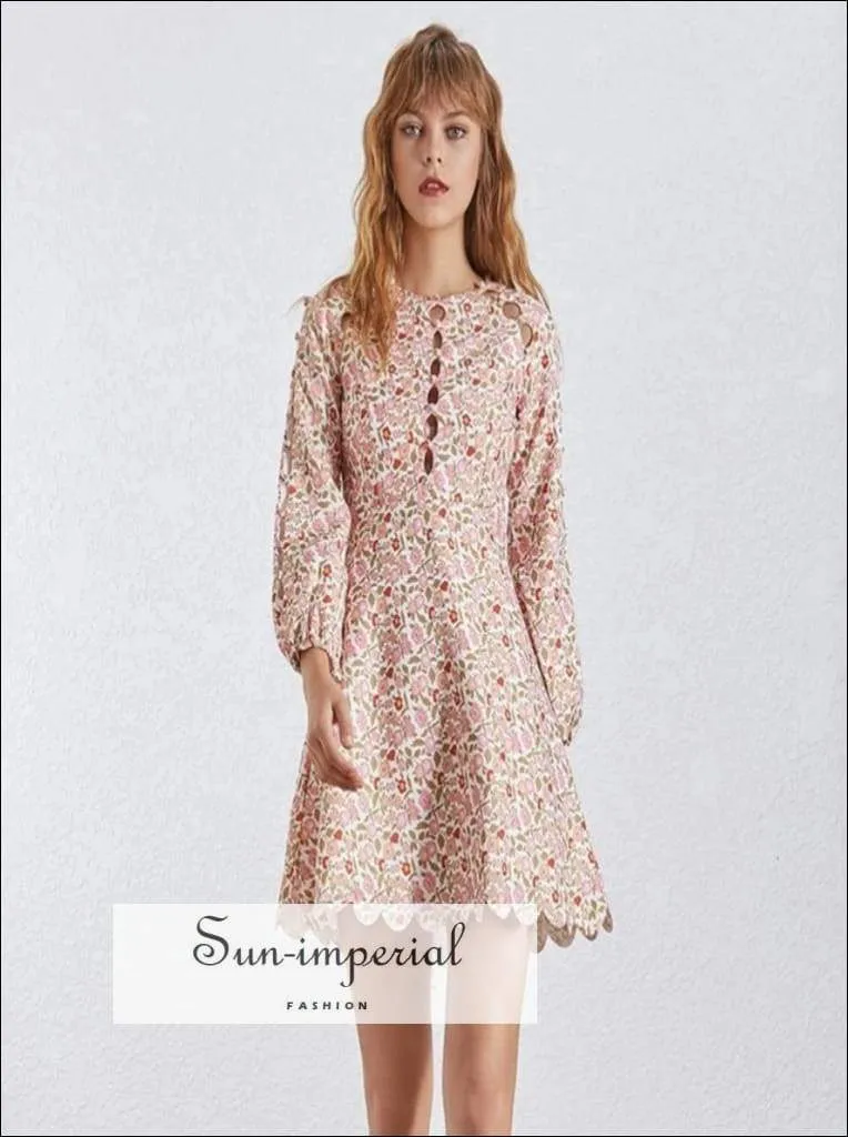 Malmaison Dress - Print Dress for Women O Neck Lantern Sleeve Lace High Waist Elegant Dresses