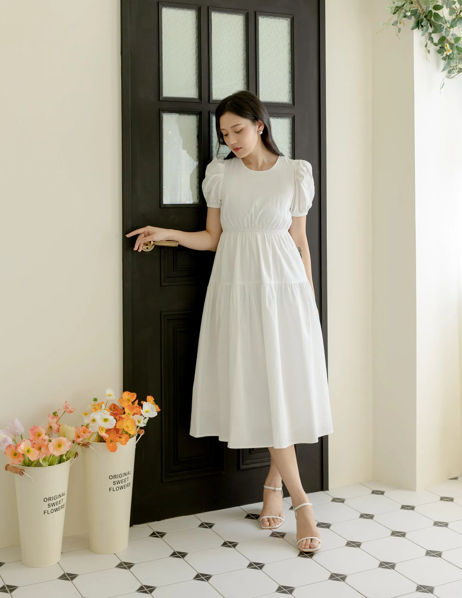 Matilda Tiered Dress in White