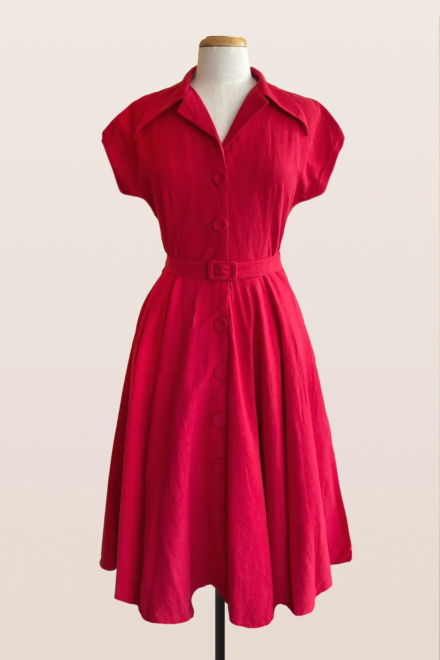 Naomi Red Linen Shirt Dress