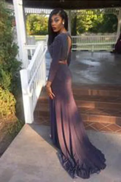 New Arrival Long Sleeve Long Evening Formal Dress Two Piece Prom Dress Split Prom Dresses