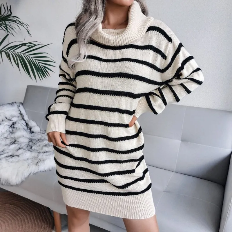 Off Shoulder Knitted Sweater Dresses For Women Autumn Winter Lantern Long Sleeve Dress Ladies Casual Dress White Black