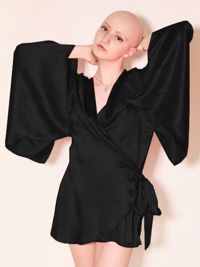 Petra Silk Wrap Dress Robe Black