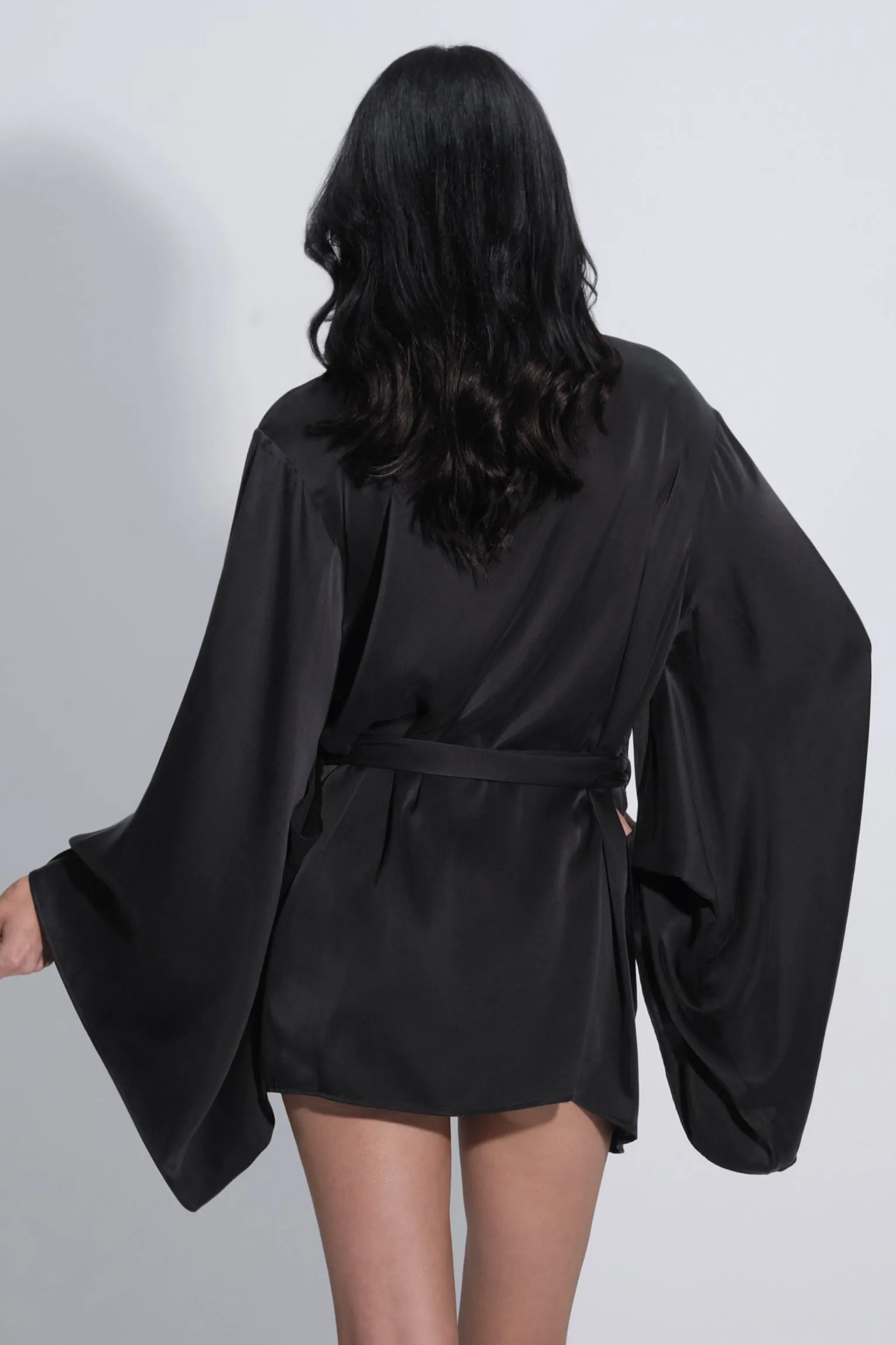 Petra Silk Wrap Dress Robe Black