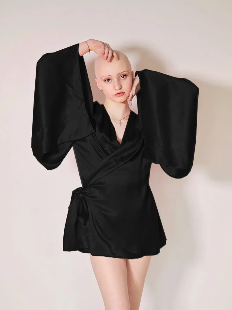 Petra Silk Wrap Dress Robe Black