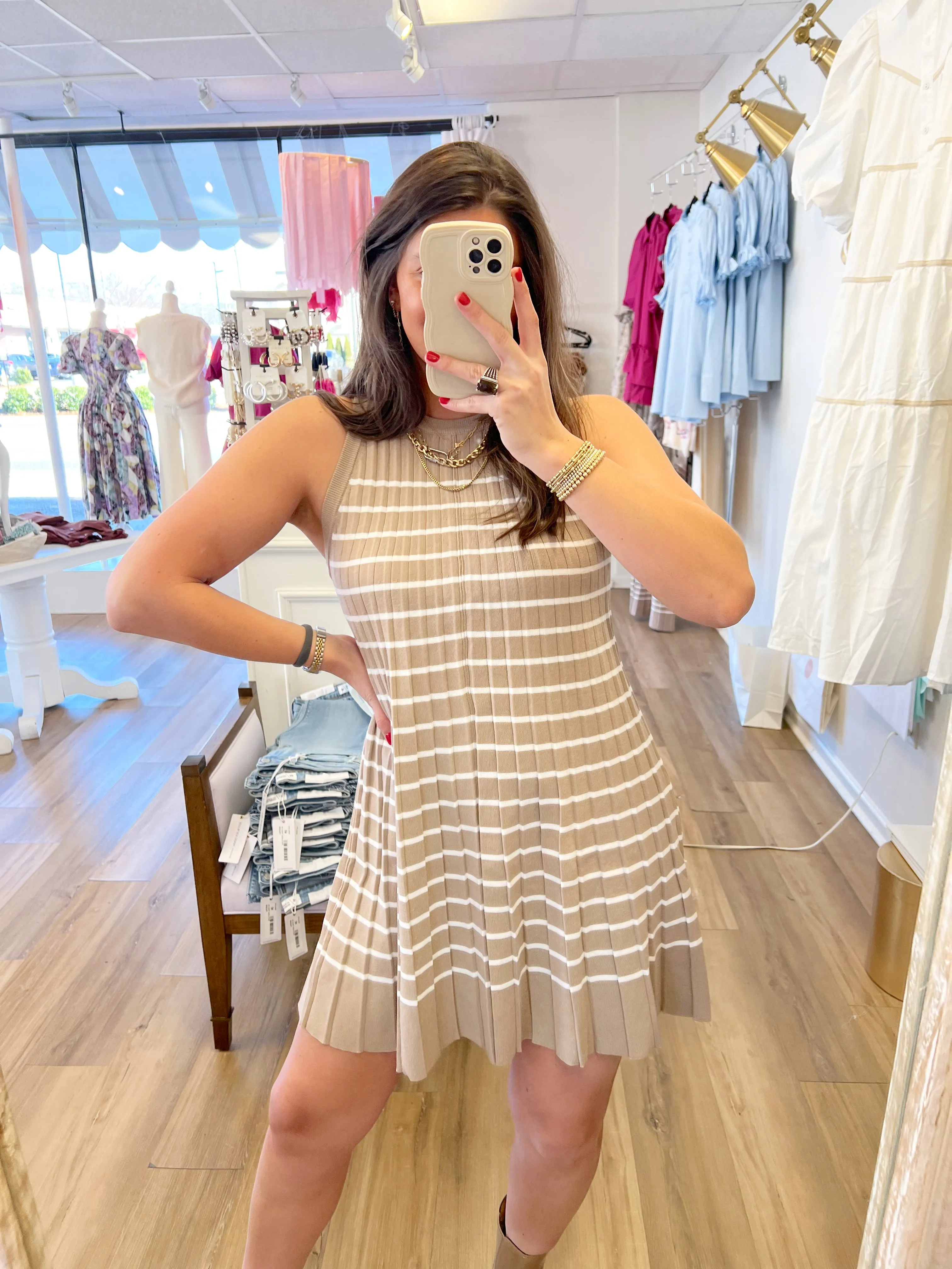 Pleated Stripe Dress