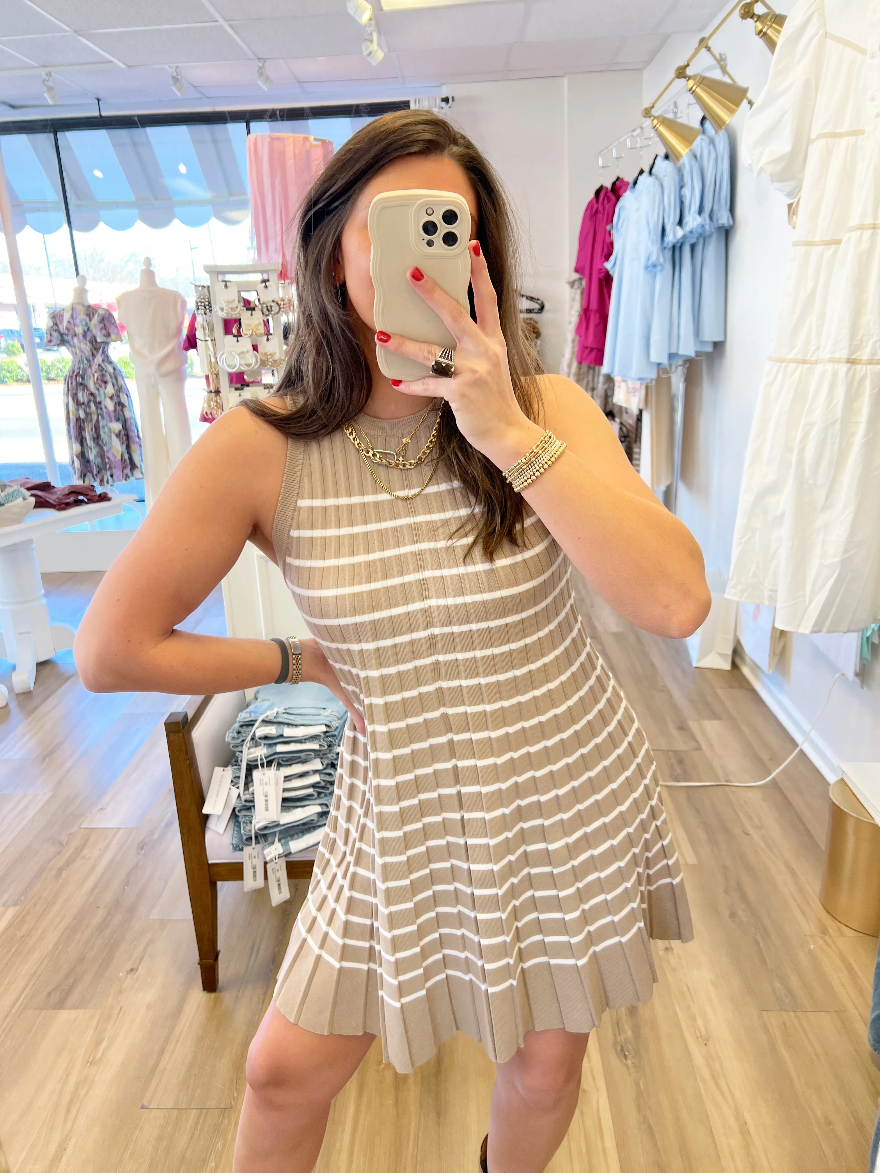 Pleated Stripe Dress