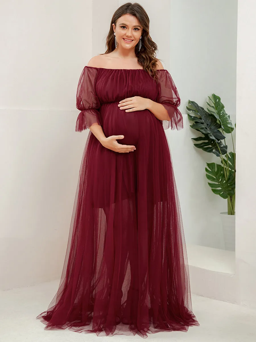 Plus Size A Line Short Puff Sleeves Wholesale Maternity Dresses