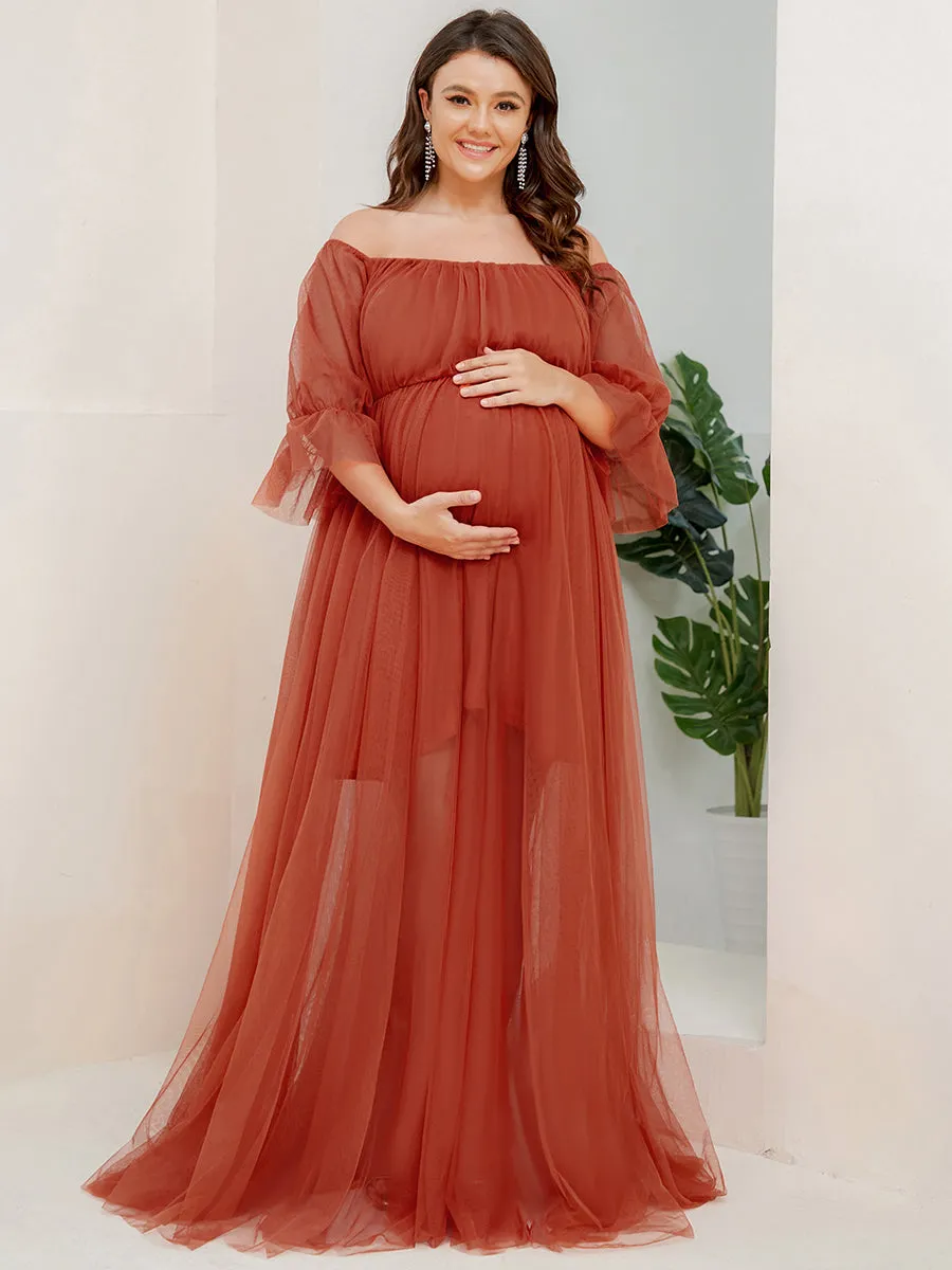 Plus Size A Line Short Puff Sleeves Wholesale Maternity Dresses