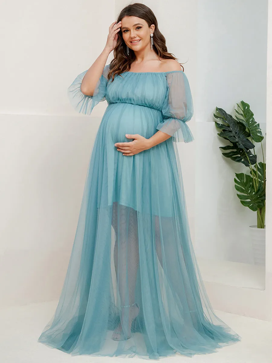 Plus Size A Line Short Puff Sleeves Wholesale Maternity Dresses