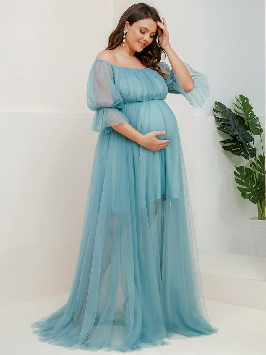 Plus Size A Line Short Puff Sleeves Wholesale Maternity Dresses