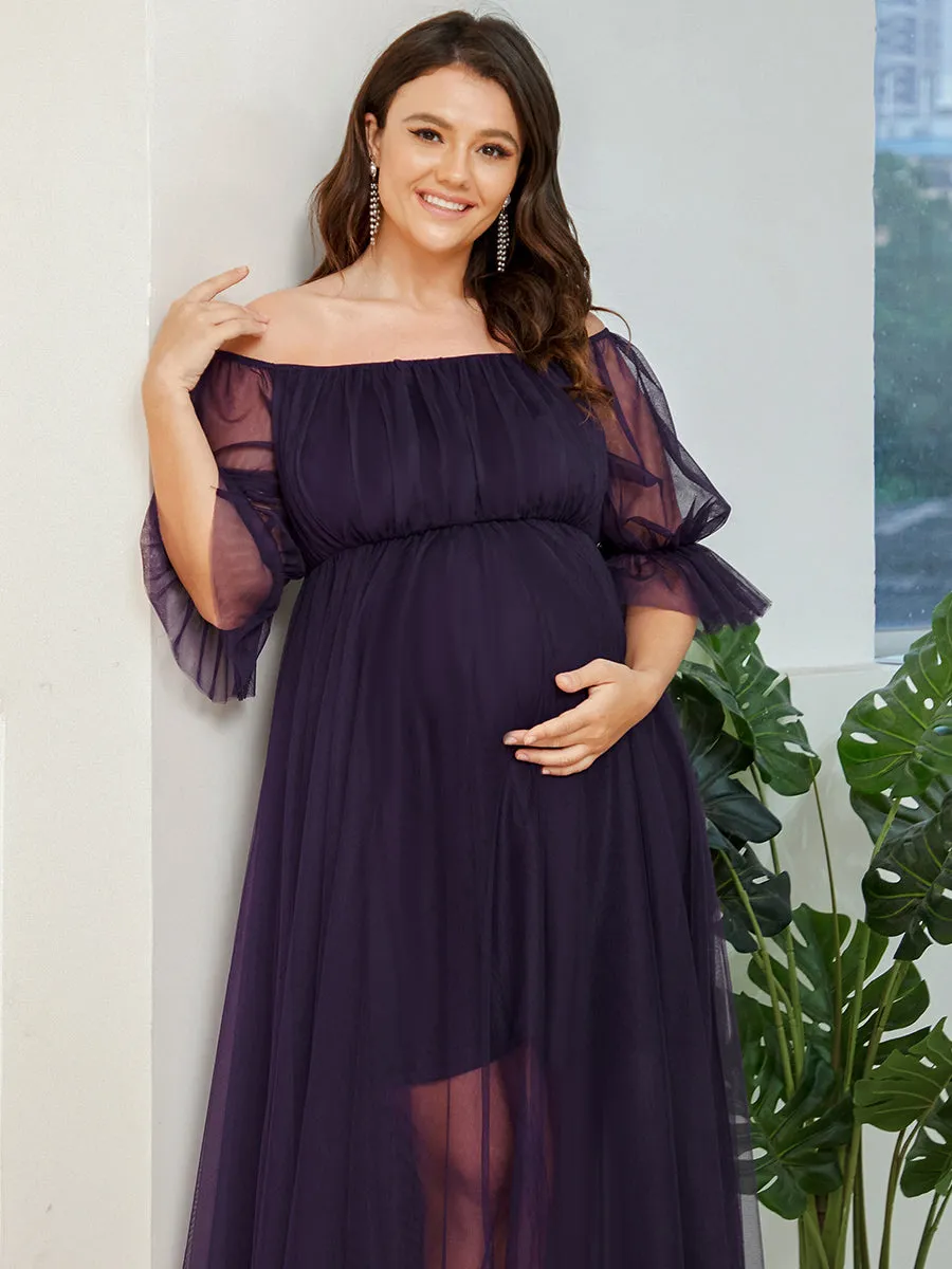 Plus Size A Line Short Puff Sleeves Wholesale Maternity Dresses