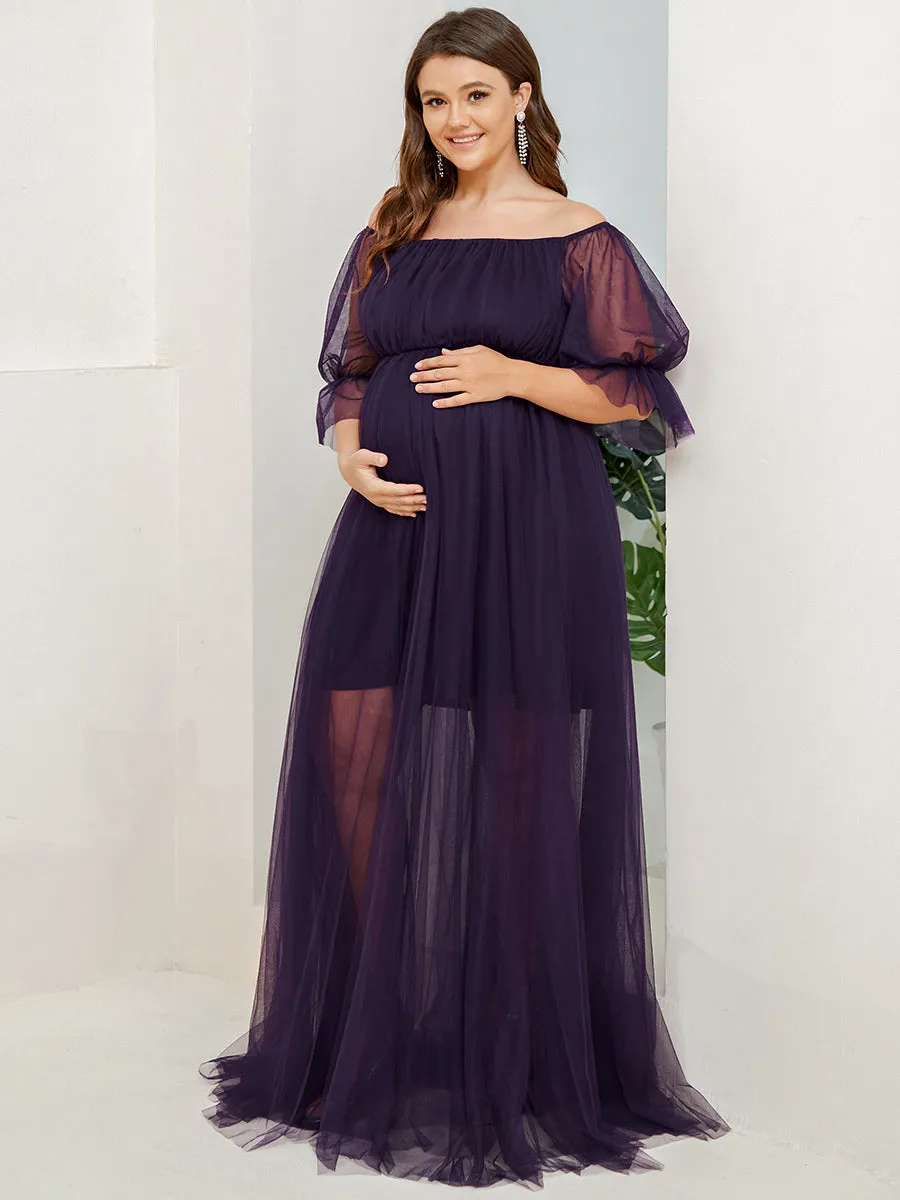 Plus Size A Line Short Puff Sleeves Wholesale Maternity Dresses