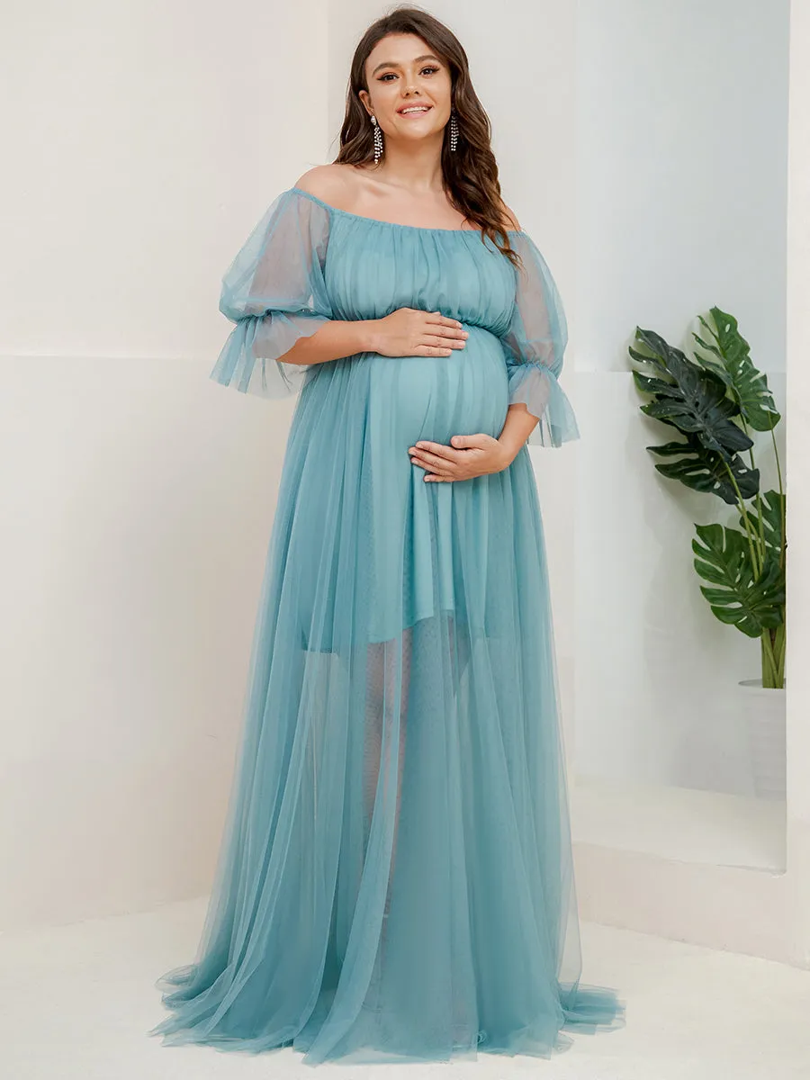 Plus Size A Line Short Puff Sleeves Wholesale Maternity Dresses