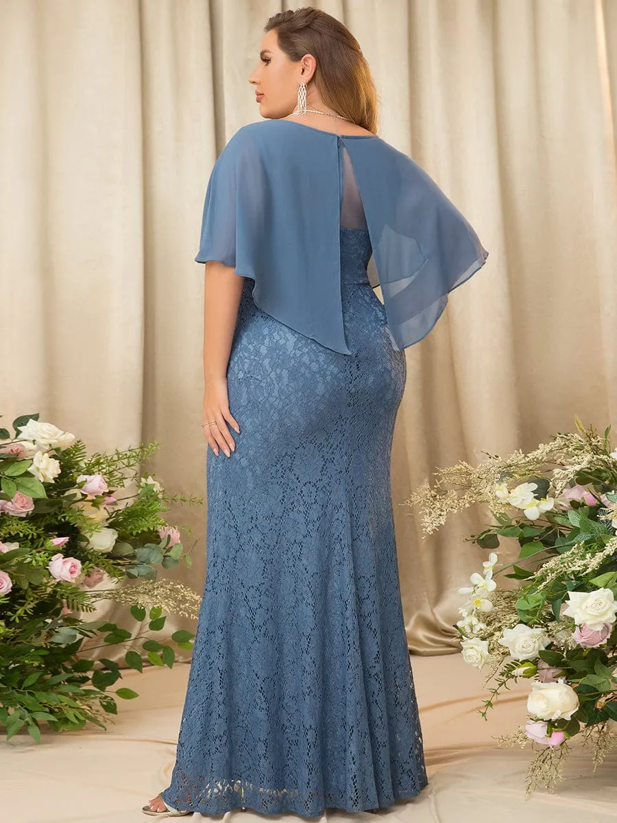 Plus Size Lace Fishtail Chiffon Coverup Mother of the Bride Dress