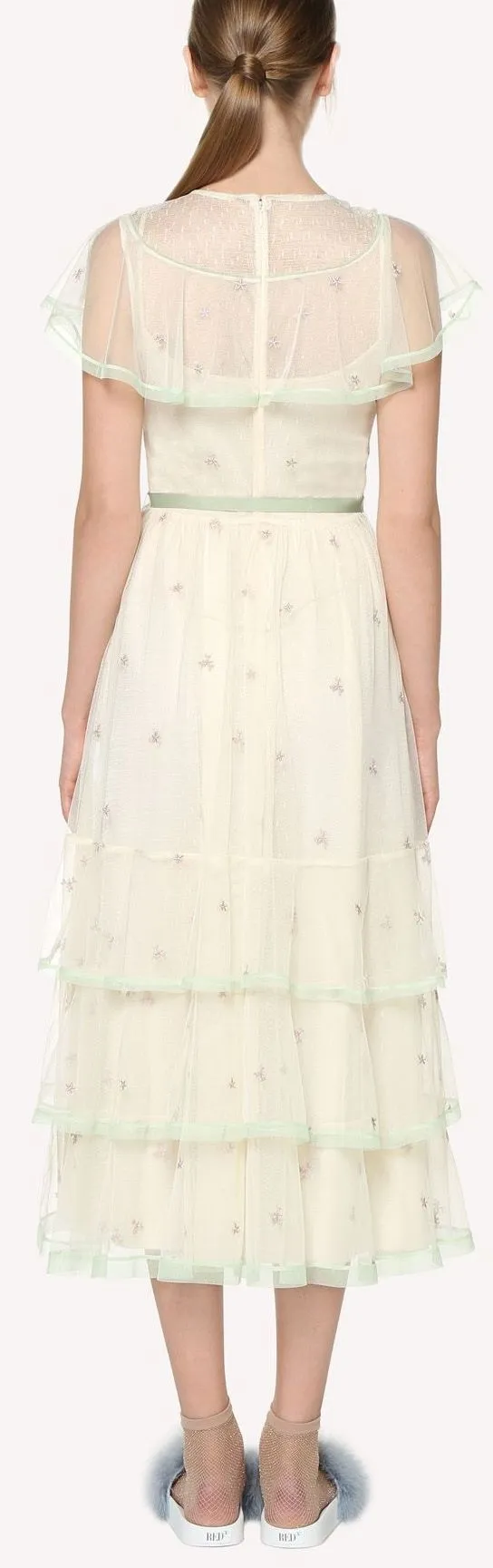 'Point D'esprit' Tulle Dress with Embroidery