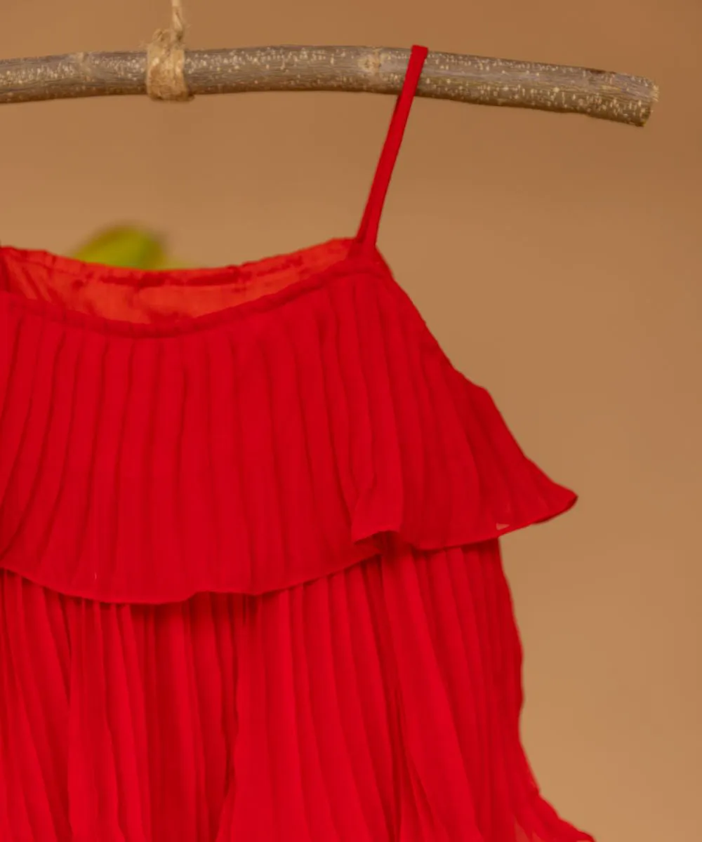 Red handwoven cotton flared dress