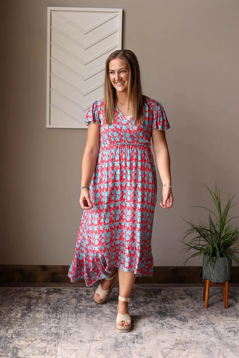 Red V-Neck Floral Maxi Dress