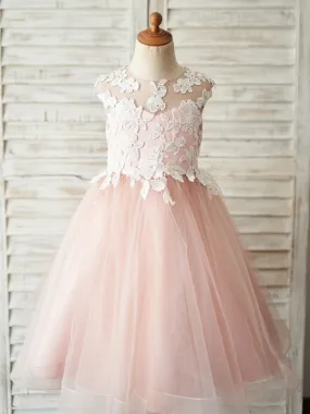 Romantic Tulle Floral Flower Girl Dresses Jewel Neck Sleeveless Kids Dress for wedding