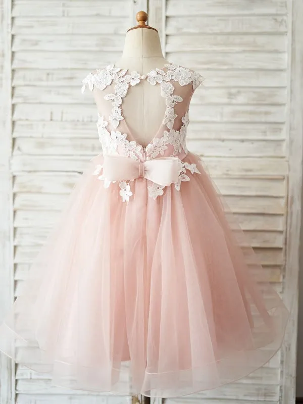 Romantic Tulle Floral Flower Girl Dresses Jewel Neck Sleeveless Kids Dress for wedding