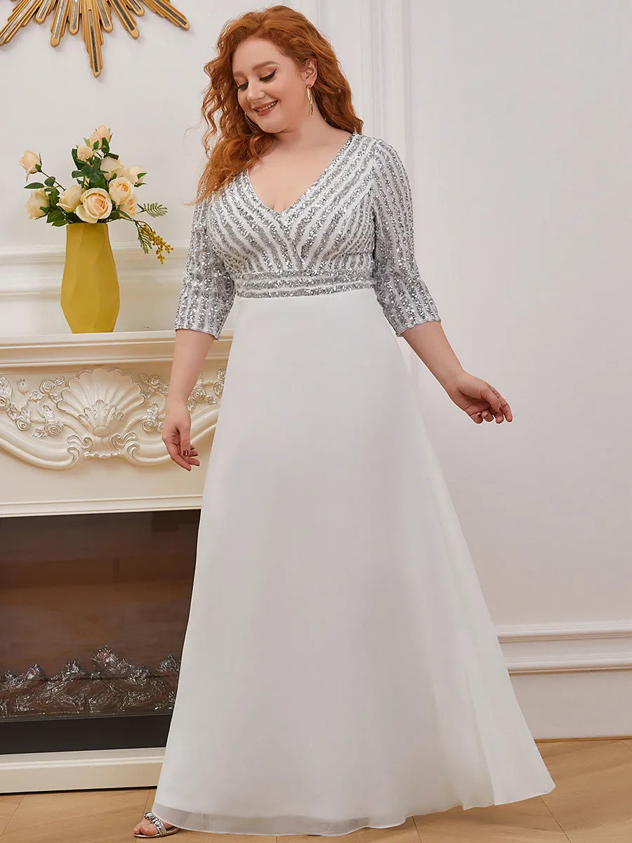 Sexy V Neck Pretty A-Line Sequin Wholesale Evening Dresses With 3/4 Sleeve