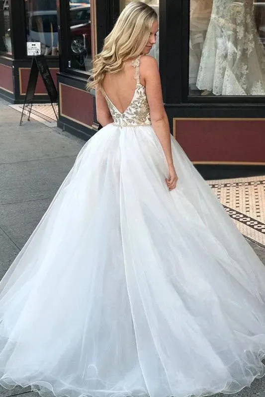 Sheath Spaghetti Straps White Detachable Train Prom Dress with Appliques, Quinceanera Dresses STK15373