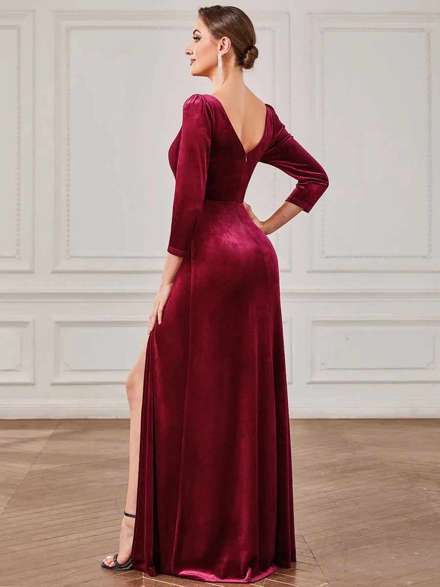 Shiny Long Sleeves Deep V Neck A Line Wholesale Evening Dresses