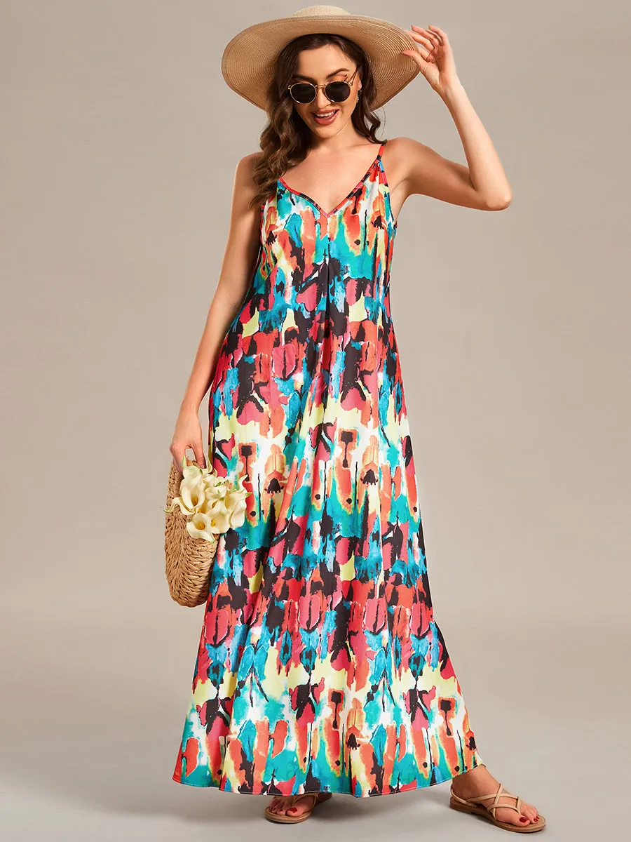 Spaghetti Straps Sleeveless Printed Wholesale Wedding Guest Dresses