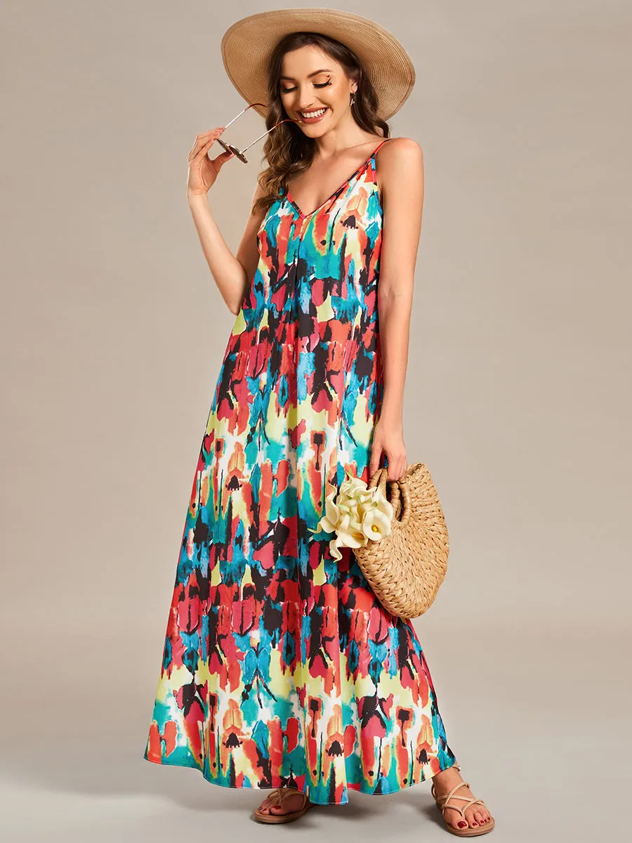 Spaghetti Straps Sleeveless Printed Wholesale Wedding Guest Dresses