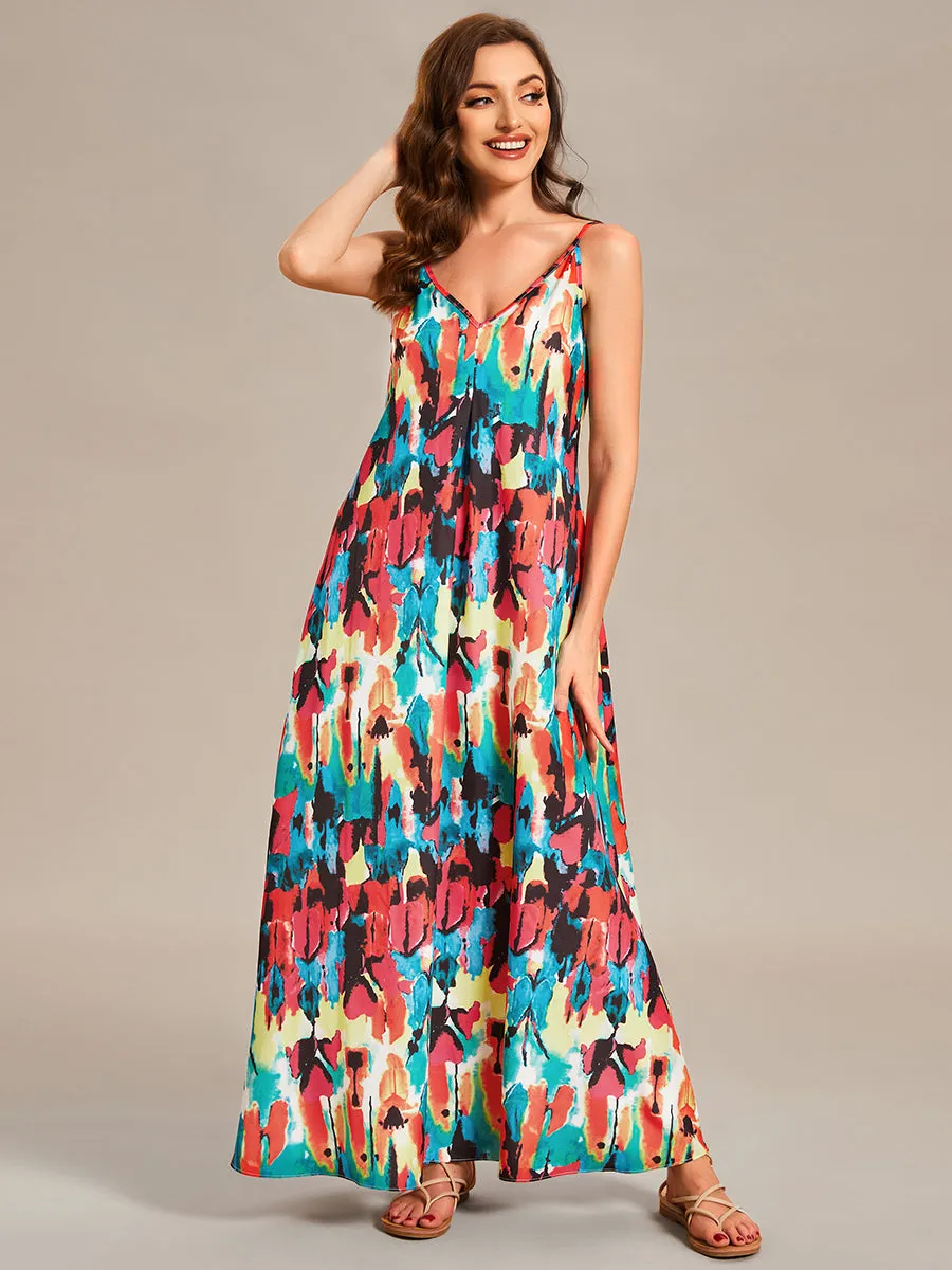 Spaghetti Straps Sleeveless Printed Wholesale Wedding Guest Dresses