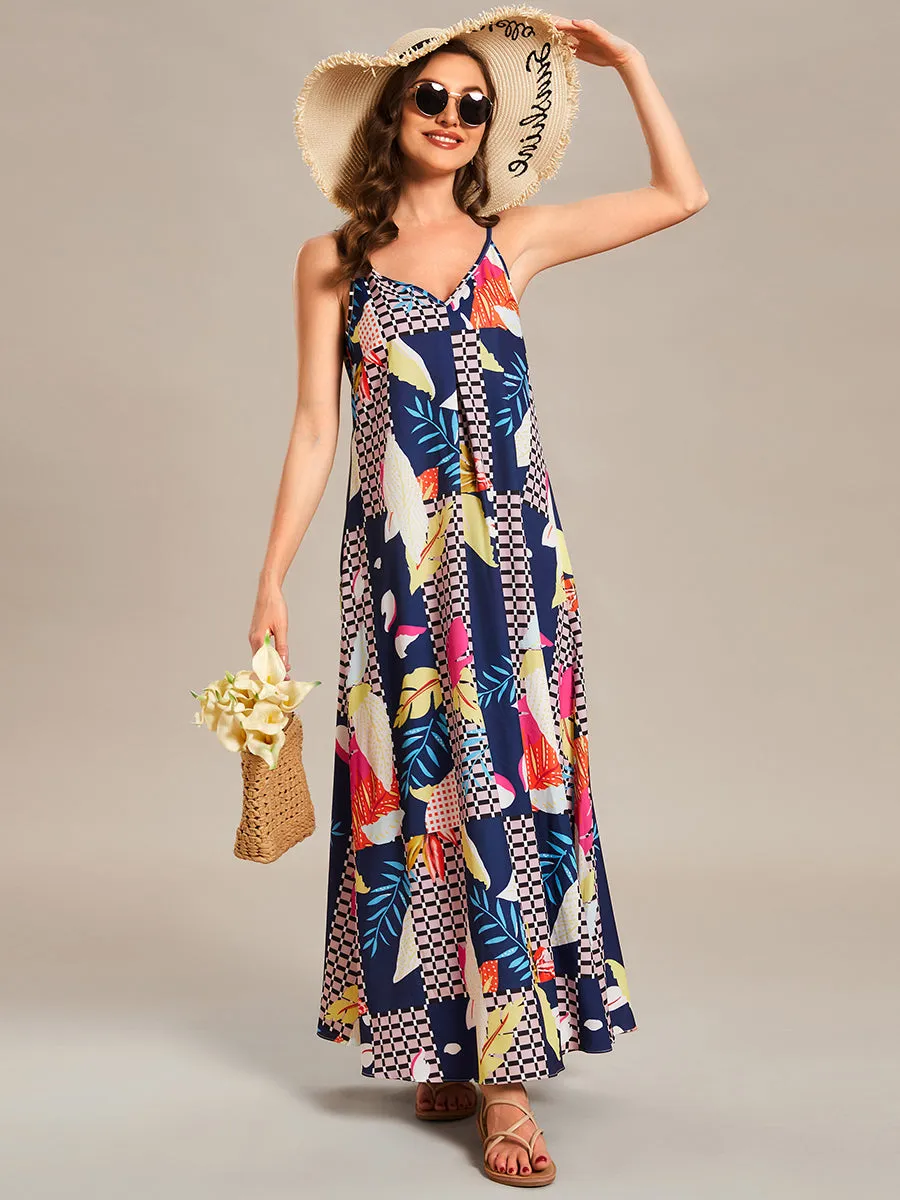 Spaghetti Straps Sleeveless Printed Wholesale Wedding Guest Dresses