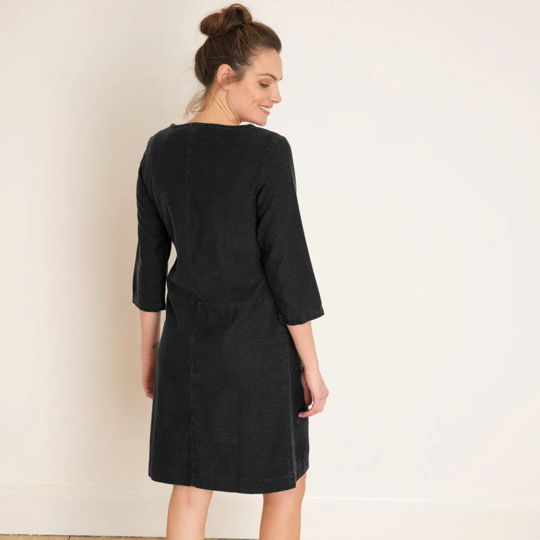 Thea Denim Shift Dress | Black